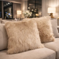 Camel Faux Fur Cushions | Beige Fur Pillows | Plain Faux Fur Cushions