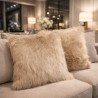 Oatmeal Fur Cushions | Beige Faux Fur Pillows | Luxury Beige Cushions