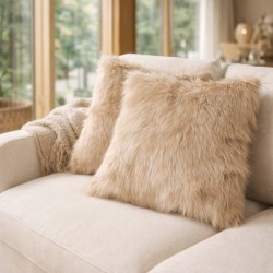 Oatmeal Fur Cushions | Beige Faux Fur Pillows | Luxury Beige Cushions