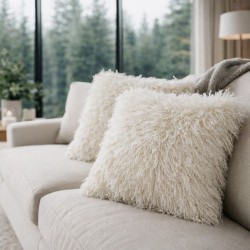 Cream Angora Faux Fur Cushion | Cream Curly Haired Fur Cushions |