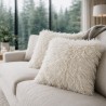 Cream Angora Faux Fur Cushion | Cream Curly Haired Fur Cushions |