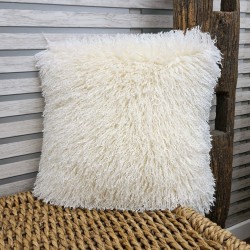 Cream Angora Faux Fur Cushion | Cream Curly Haired Fur Cushions |