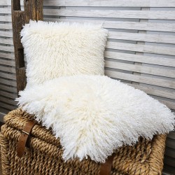 Cream Angora Faux Fur Cushion | Cream Curly Haired Fur Cushions |