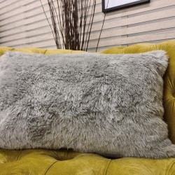 Ash Rectangular Faux Fur Cushions | Rectangular Grey Faux Fur Cushions