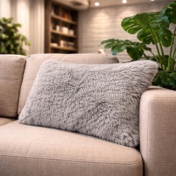 Ash Rectangular Faux Fur Cushions | Rectangular Grey Faux Fur Cushions