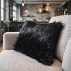 Black Bear Rectangular Cushion | Black Rectangular Faux Fur Cushion