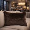 Bison Rectangular Faux Fur Cushions | Rectangular Brown Fur Cushions
