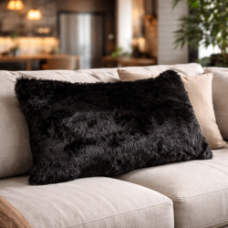 Midnight Black Rectangular Fur Cushions | Rectangular Black Fur Pillows