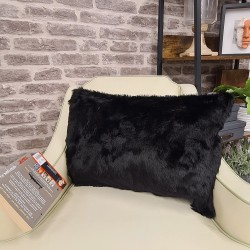 Midnight Black Rectangular Fur Cushions | Rectangular Black Fur Pillows