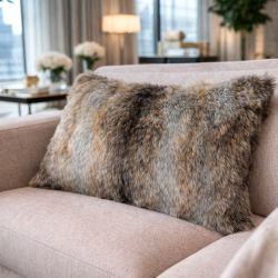 Ashford Grey Rectangular Cushions | Striped Rectangular Faux Fur Cushion