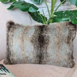 Grey Wolf Rectangular Fur Cushion | Striped Rectangular Faux Fur Cushion