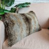 Ashford Grey Rectangular Cushions | Striped Rectangular Faux Fur Cushion