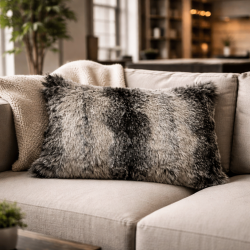 Ashford Black Rectangular Cushions | Striped Rectangular Faux Fur Cushion