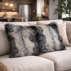 Ashford Black Rectangular Cushions | Striped Rectangular Faux Fur Cushion