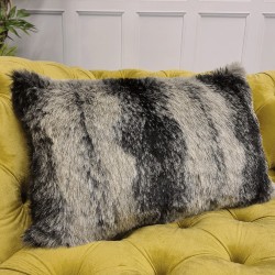 Ashford Black Rectangular Cushions | Striped Rectangular Faux Fur Cushion