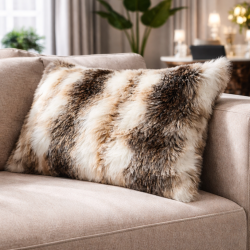Italian Wolf Rectangular Fur Cushion | Wolf Rectangular Faux Fur Cushion