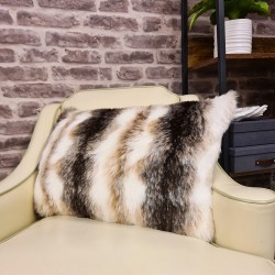 Ashford White Rectangular Faux Fur Cushion |  Rectangular Striped Fur Cushion