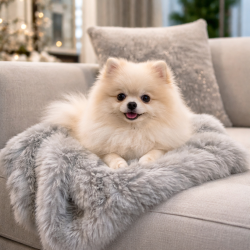 Luxury Faux Fur Dog Blankets | Grey Faux Fur Dog Blanket | Grey Blanket