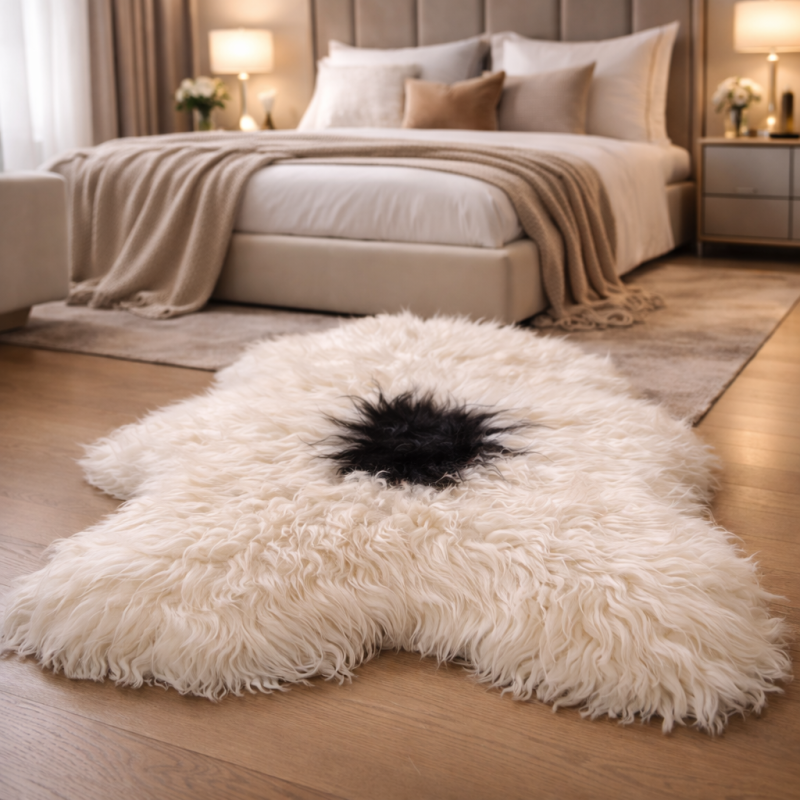 Black and White Natural Sheepskin Rug | Black & White Icelandic Sheepskin