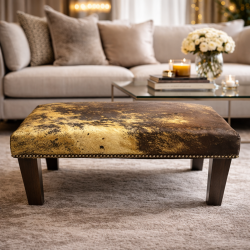 Small Brown & Gold Cowhide Footstool | Small Cow Hide Foot Stool