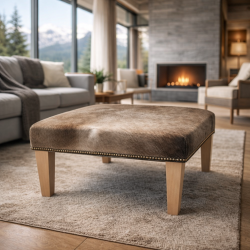 Medium Square Cowhide Footstool | Mottled Beige Square Foot Stool