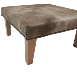 Medium Square Cowhide Footstool | Mottled Beige Square Foot Stool