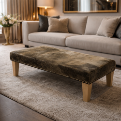 Repose-pieds extra large en cuir de vachette beige foncé | Repose-pieds extra large en cuir de vachette