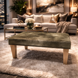 Großer beige/gold marmorierter Kuhfell-Fußhocker | Echter Kuhfell-Ottoman