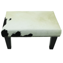 Small Cream and Black Cowhide Footstool | Small Cow Skin Footrest