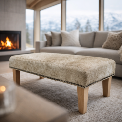 Extra großer beige Kuhfell-Fußhocker | Extra großer Kuhfell-Fußstütze