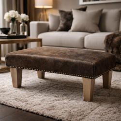 Small Brown Brindle Cowhide Footstool | Small Cow Hide Foot Stool