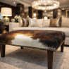 Large Brown Footstool with White Patch | Brown Cow Hide Footrest