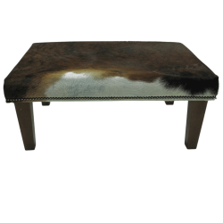 Large Brown Footstool with White Patch | Brown Cow Hide Footrest