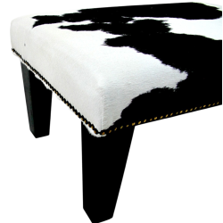 Small Black and White Cowhide Footstool | Small Cow Skin Foot Stool
