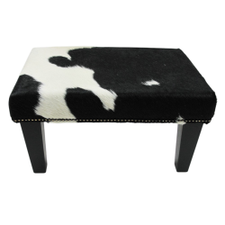Small Black and White Cowhide Footstool | Small Cow Hide Foot Stool