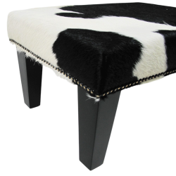 Small Black and White Cowhide Footstool | Small Cow Hide Foot Stool