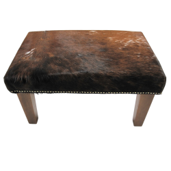 Small Brown Speckled Cowhide Footstool | Small Brindle Hide Footstool