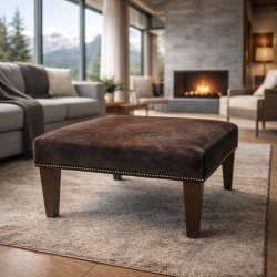 Brown Brindle Medium Cowhide Footstool | Genuine brown cowhide ottoman