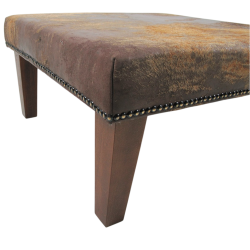 Medium Sized Cowhide Footstool | Brown Leather Hide Square Foot Stool