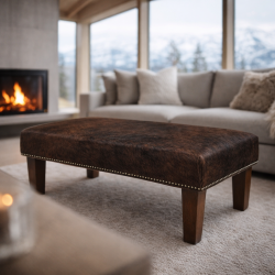 Small Brown Brindle Cowhide Footstool | Small Cow Hide Foot Stool