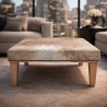 Medium Square Cowhide Footstool | Beige and White Square Foot Stool