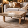 Mittlerer quadratischer Kuhfell-Fußhocker | Beige-weißer quadratischer Fußhocker