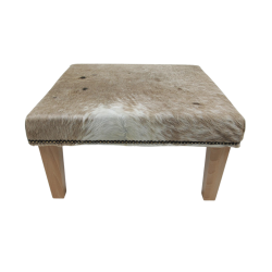 Mittlerer quadratischer Kuhfell-Fußhocker | Beige-weißer quadratischer Fußhocker