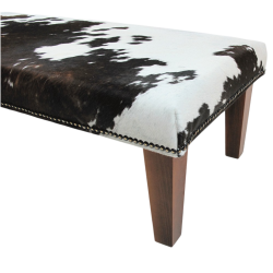 Extra Large Brown & White Cowhide Footstool | Real Cow Hide Foot Stool