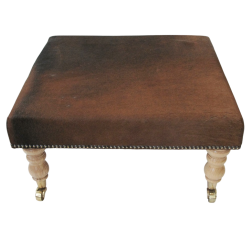 Plain dark brown cowhide footstool | Genuine brown cowhide ottoman