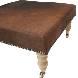 Plain dark brown cowhide footstool | Genuine brown cowhide ottoman