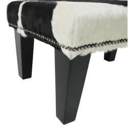 Small Black and White Cowhide Footstool | Small Cow Hide Foot Stool