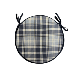 Highland Check Denim Runde Bistro-Sitzkissen | Tartan Runde Stuhlkissen