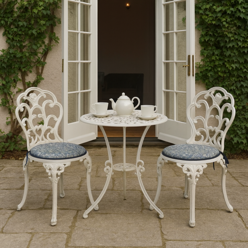 Round Bistro Snakeshead Denim Seat Pads | Patterned Circular Seat Pads