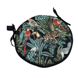 Round Bistro Black Rainforest Tapestry Seat Pads | Circular Chair Pads